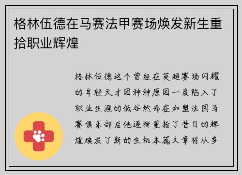 格林伍德在马赛法甲赛场焕发新生重拾职业辉煌