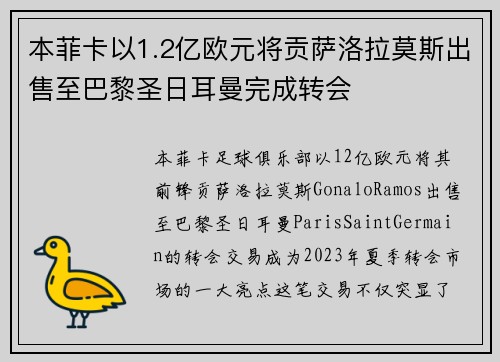 本菲卡以1.2亿欧元将贡萨洛拉莫斯出售至巴黎圣日耳曼完成转会