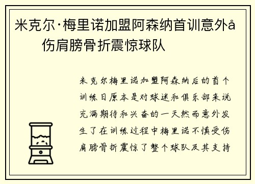 米克尔·梅里诺加盟阿森纳首训意外受伤肩膀骨折震惊球队